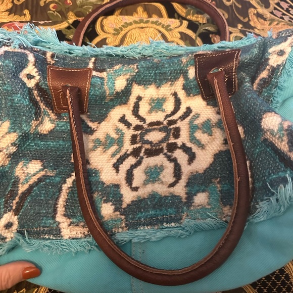 Myra Bag like new turquoise with brown handles - Picture 2 of 5